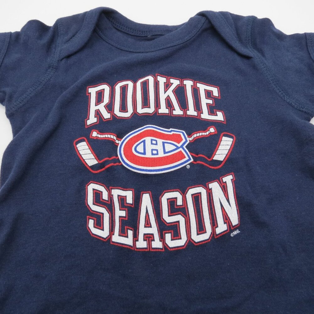 NHL Montreal Canadiens Infant 0/3m Navy Logo Creeper Bodysuit One Piece Hockey - Picture 2 of 3